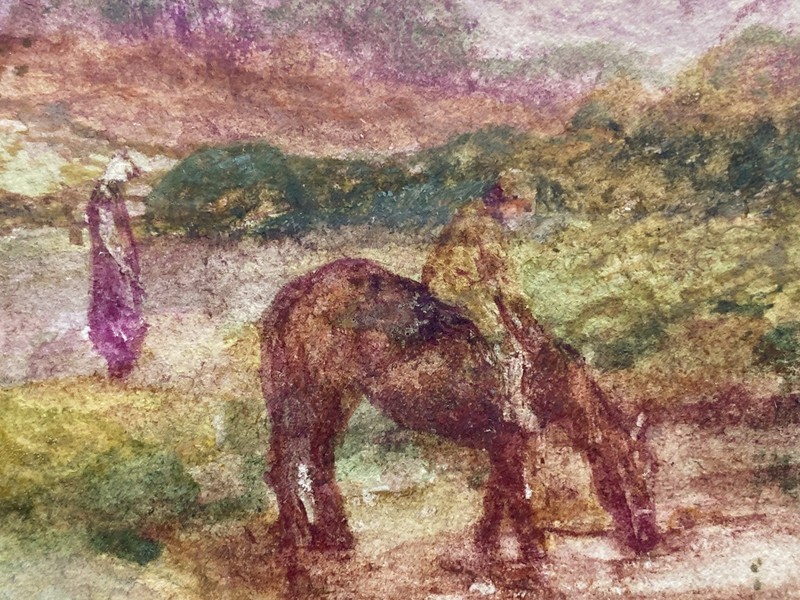 Antique Original Leyton Forbes Impressionism Landscape Watercolor Painting Horse