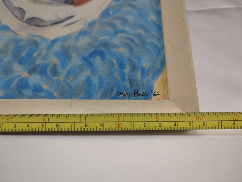 Vintage 1962 Original Clown Painting Signed Mary Beth Art Mid-Century gallery
