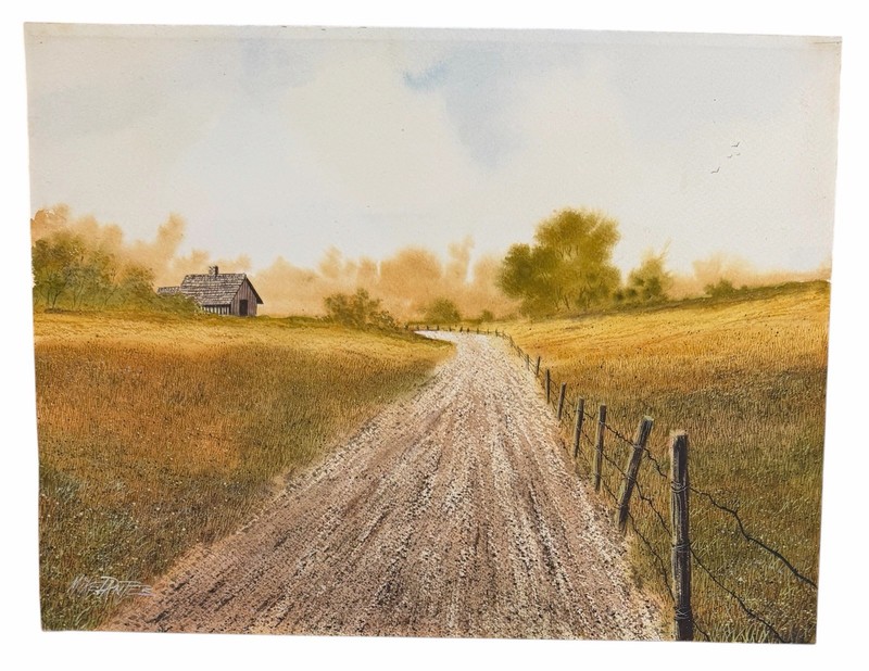Vintage Rural Landscape Painting Dirt Road Farm Scene Signed Mike Dantes