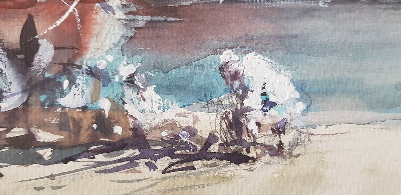 Original Aquarell Gemälde Malerei impressionistisch Wasser Boote Hafen gallery