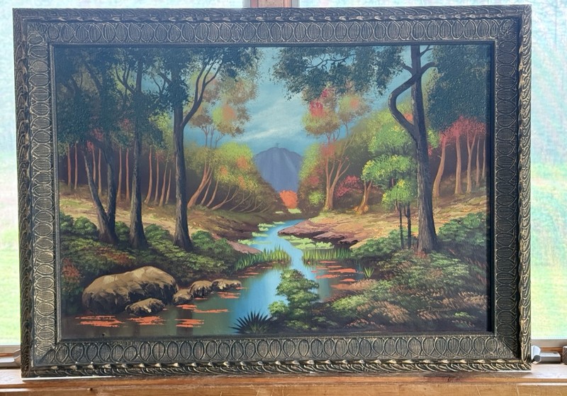 MCM Canvas Painting With Frame Large 41 1/2 X 29 1/2 Framed Dorquines Signed