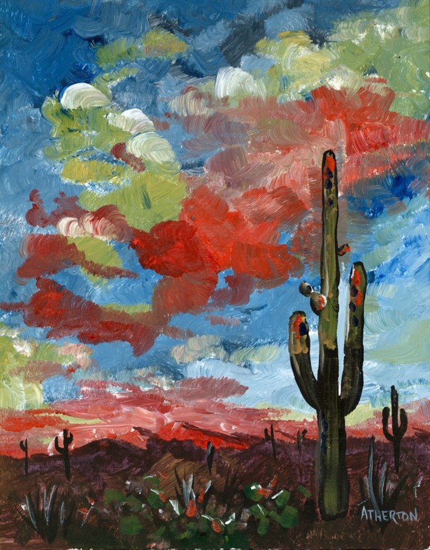 Atherton 11×14 Original Expressionism Acrylic Painting «DESERT SUNSET» signed