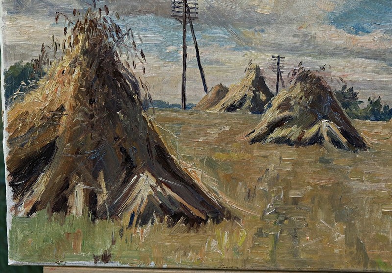 Axel Munk-Andersen – Grain Field With Hay Rakes Oil Painting Signed Denmark gallery