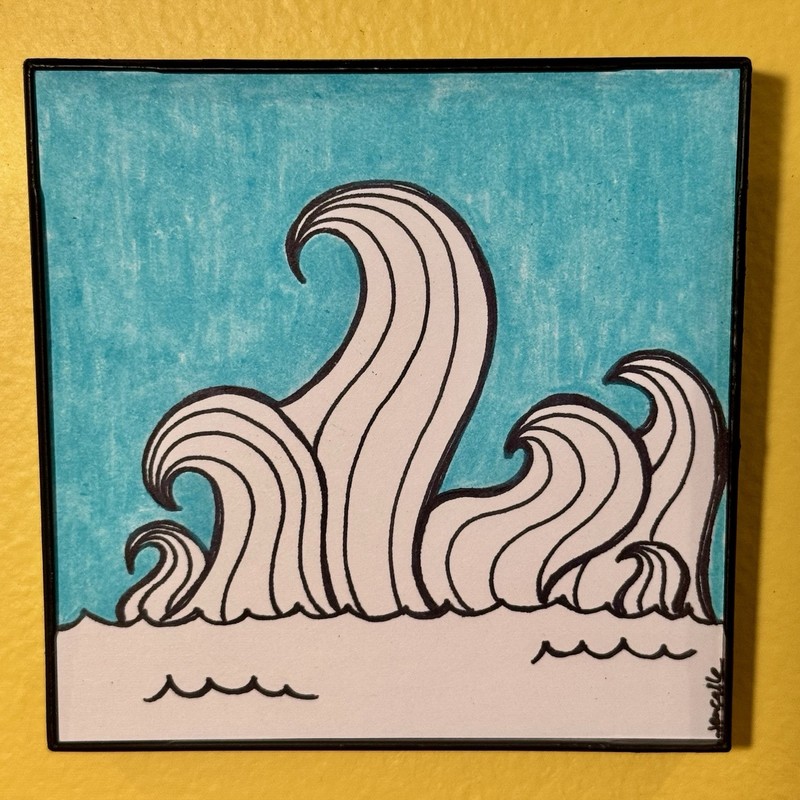FRAMED ORIGINAL Graffiti Line Art Ocean Wave Sea Beach Pop 4x4 PAINTING Ghostgrl gallery