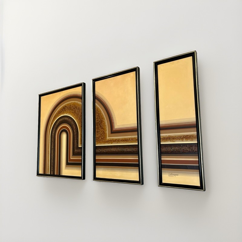 Vintage 3 Piece Letterman Retro Lines Triptych Painting
