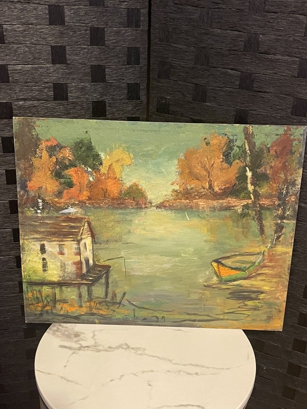 Original Oil Fall Landscape 16x20 Double Sided Stetched Lighthouse Iva Moore gallery