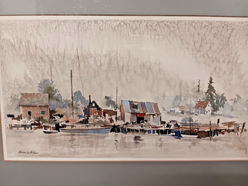Howard N. Watson Quiet Harbor Signed Watercolor Painting Framed gallery