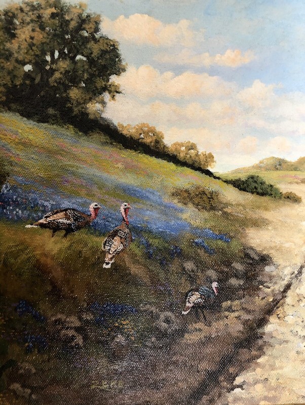 Turkeys crossing Oil On Canvas By Ezequiel Hernandez Born 940 Original gallery