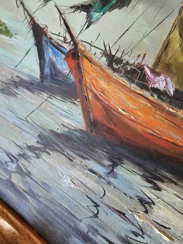 1962 Oscar T. Navarro Oil Painting Manila Seascape maritime vintage 16×20 gallery