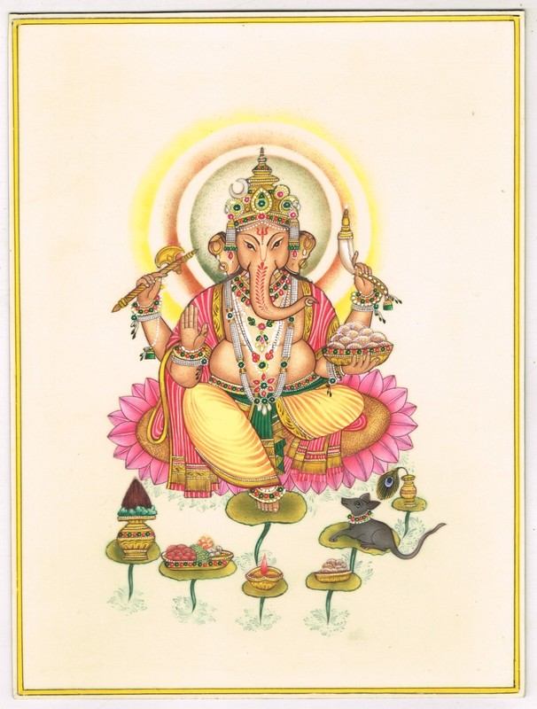 Handmade Religious Painting Of Lord Ganesha Art On Wooden Plate 6×8 Inches