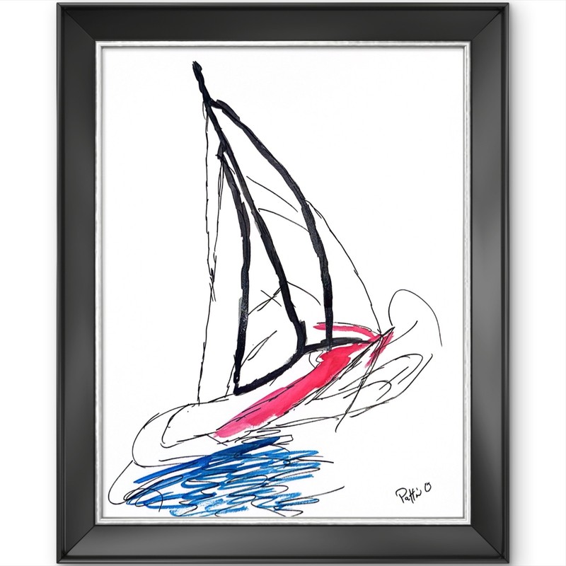 14X11 Abstract Sailboat Sketch Watercolor Fine Art Gallery Paper Signed