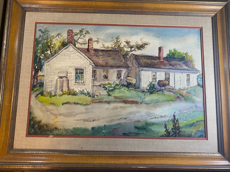 Vintage Harriet Wilson «Rural Home Landscape Scene» Oil Painting – Signed/Framed