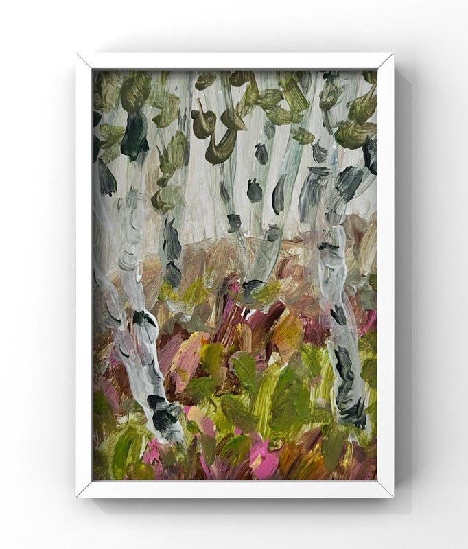 Birch Forest Painting Framed Birch Trees Grove Art Wildflowers Meadow Abstract