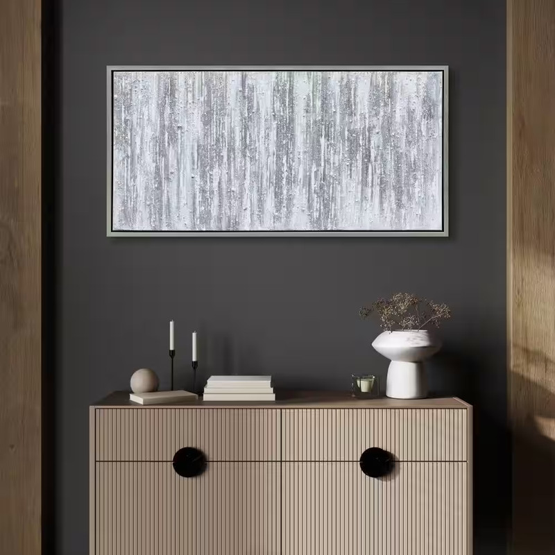 Silver Textured Metallic Hand Painted by Martin Edwards Framed Abstract Canvas W