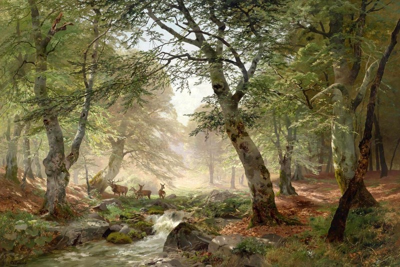 Three deer in the forest Giclee art Oil painting HD printed on canvas L3338
