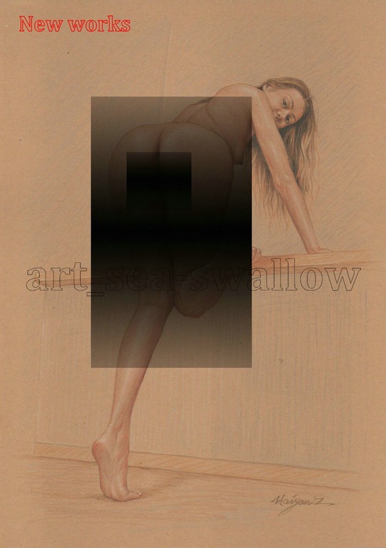 Original drawing A4 Art Colored Pencil painting Beautiful girl on kraft paper180