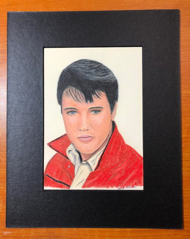 Elvis Presley Original Art Colored Pencil Drawing 5″X7″ matted to 8″X10″