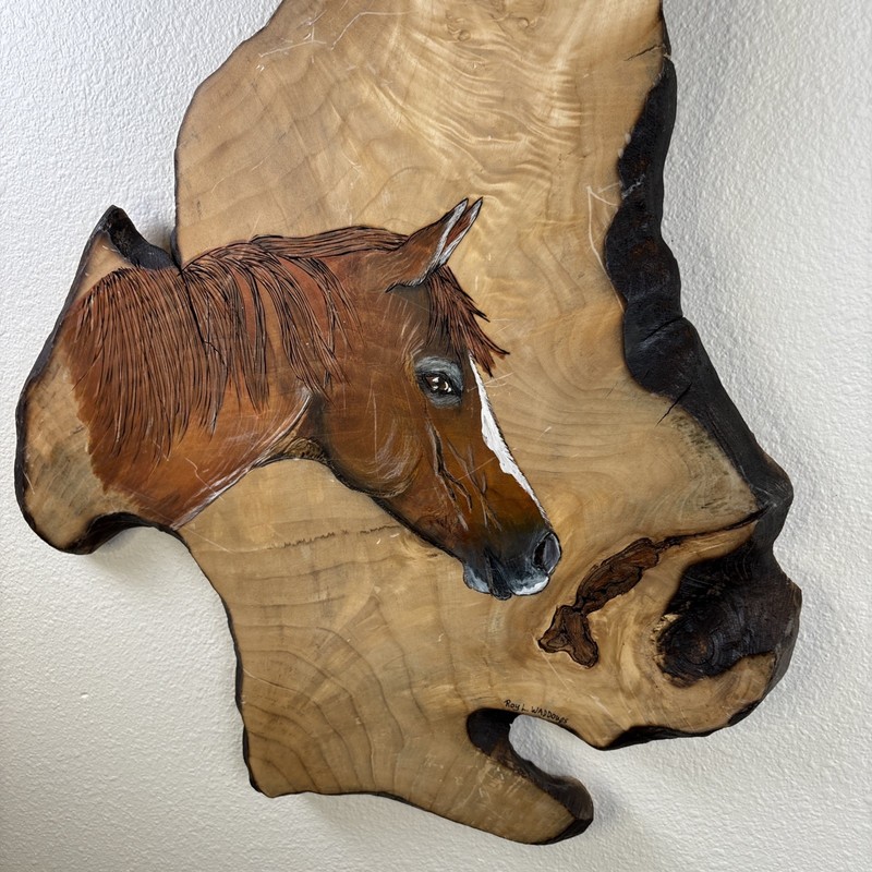 Original Wall Art Horse Painting Raw Edge Wood Signed Roy Waddoups Ranch Western gallery