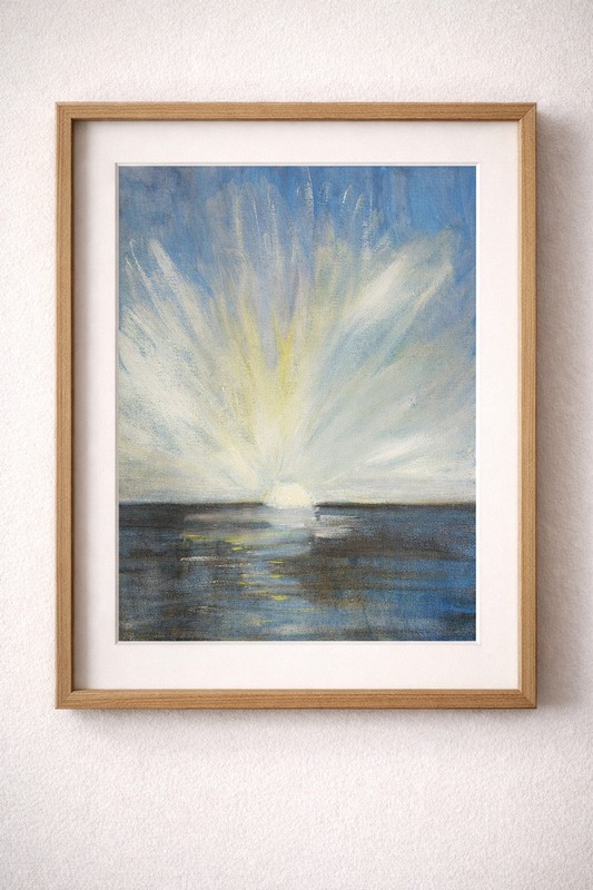 Sunrise Over Water Painting Original Seascape Light Abstract Canvas Art