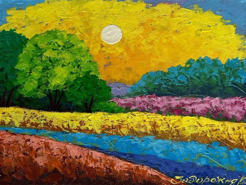 Oil Painting Warm Summer Evening In The Field V. Zadorozhnya Original nAAA4638
