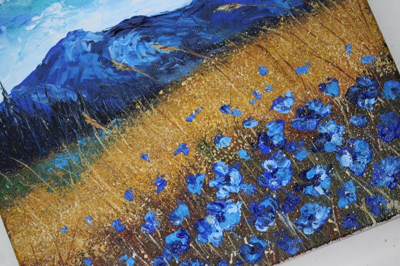 Original Acrylic Painting on Canvas Landscape of Mountain Flowers Wall Decor gallery