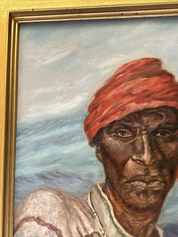 HELLER VINTAGE BLACK PORTRAIT MAN MEN LANDSCAPE SIGNED OIL 20 INCHES AMERICAN gallery