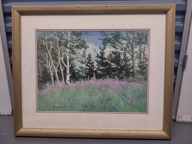 Keith Oehmig Original Gouache "Island Birches" 1990 Signed Matted Framed