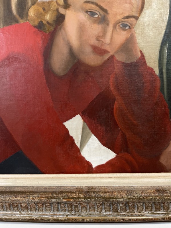 CHESTER MAXWELL 50S AMERICANA WOMAN PORTRAIT WPA STYLE ILLUSTRATION OIL PAINTING gallery