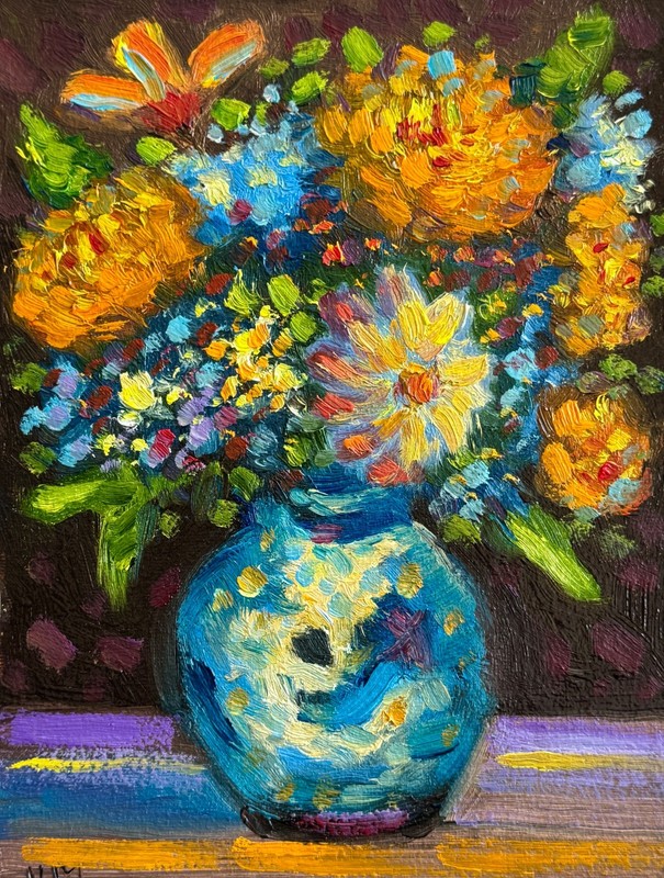 Flowers Painting Original Oil Impasto Still Life Signed Floral Canvas Wall Art