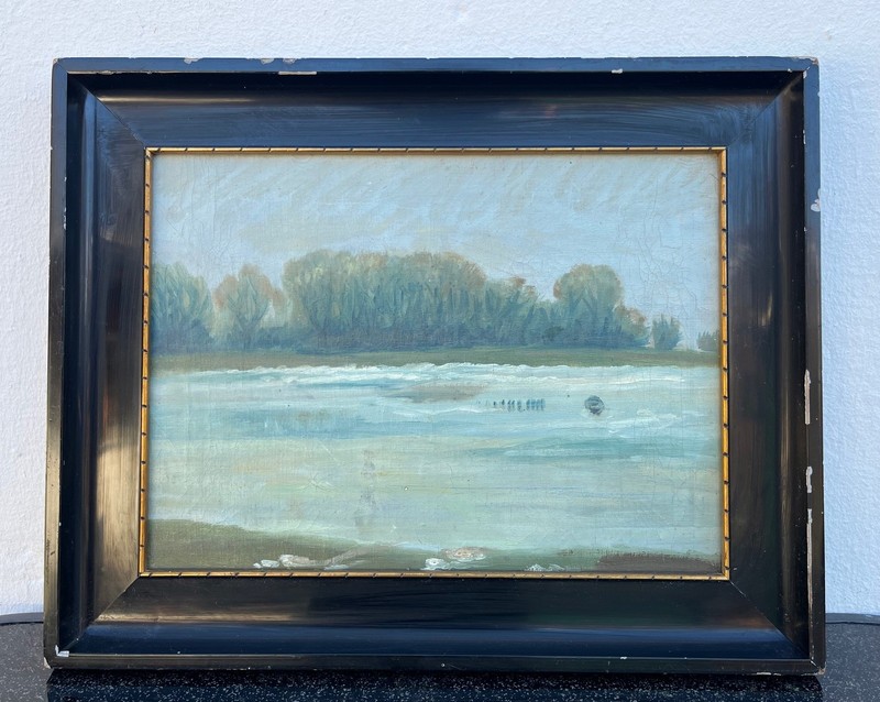 Unknown Impressionist Landscape Painting Oil On Canvas Denmark, Framed gallery