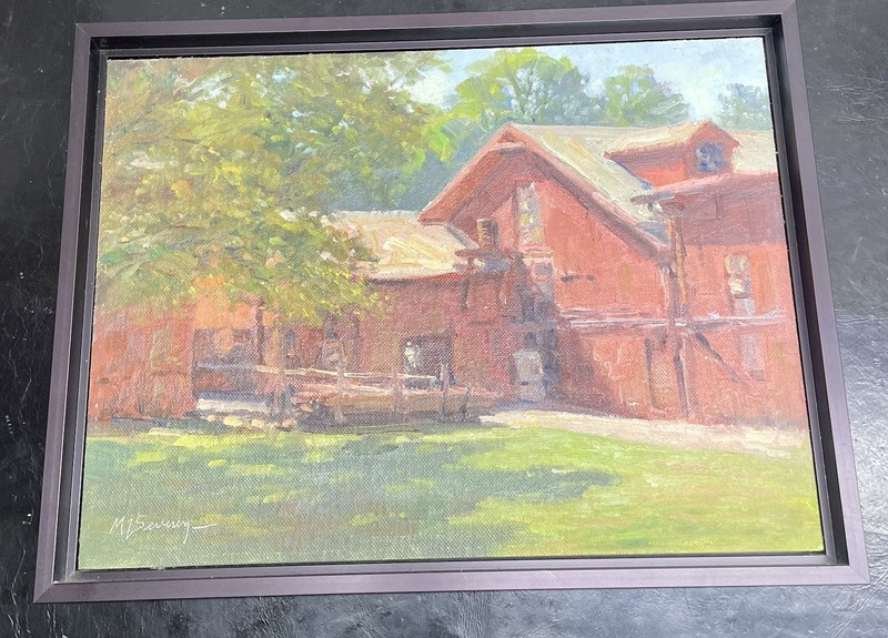 Original Oil Painting Rustic Red Barn Signed by M. Severey 12x 9 Inches gallery