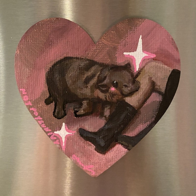 Tiny Moo Deng 2.95in Canvas Painting Heart Magnet