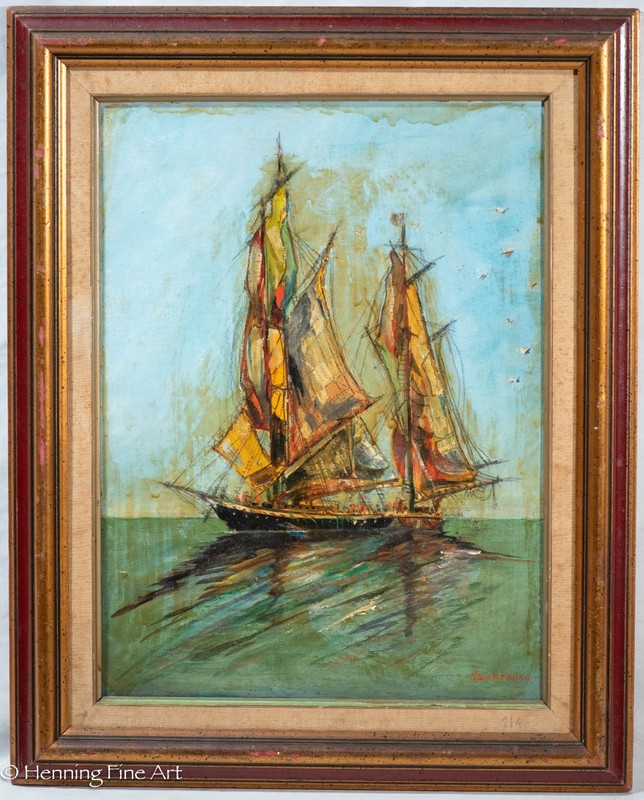 Rare Robert Swartburg Vintage Oil Painting of Large Sailboat, Modern & Fine!