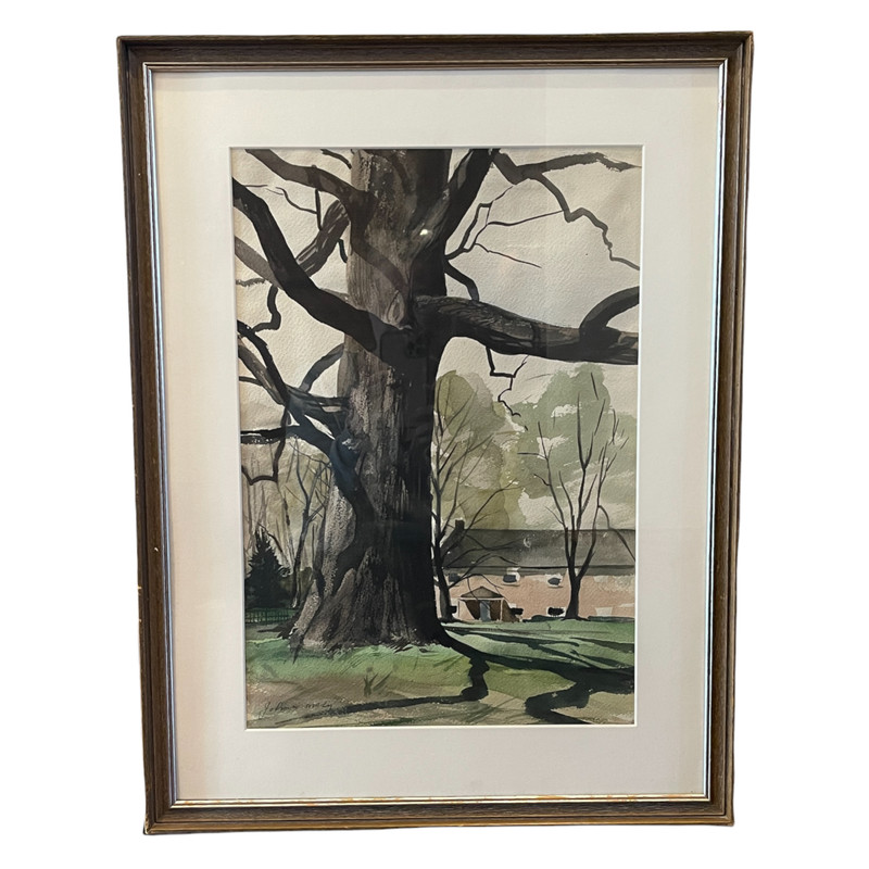 John W McCoy Original Watercolor Signed Painting Meeting House w/ Signed Letter