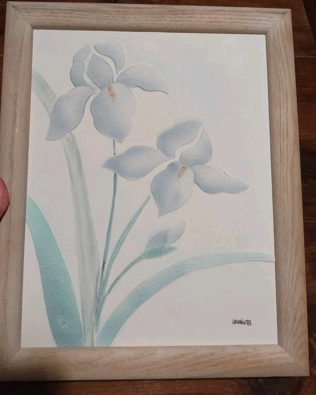 Vintage CONNIE Baker Embossed 11×14 Iris Flower Framed Art Floral