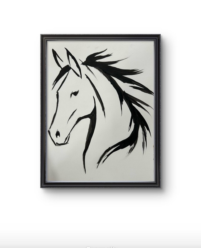 Original Abstract Horse Painting 9×12 paper Modern Wall Art Home Decor Signed
