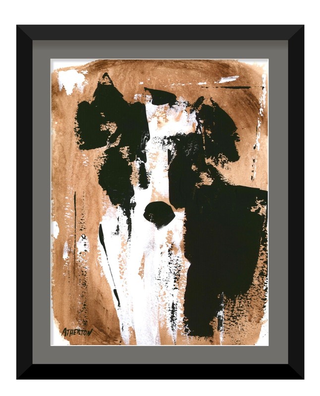 Original 9×12 Abstract Dog Portrait Painting Black & White Modern Art Texture