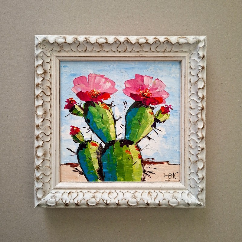 Cactus Impasto Oil Painting: Original Southwest Desert Fine Art Unframed 6×6