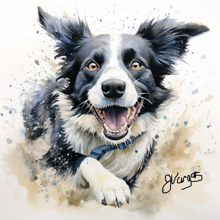 Watercolor Border Collie Painting Art Print 8×11 inch