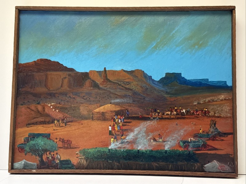 Native American Indian Painting Begay Landscape Ranch Reservation People Tribal
