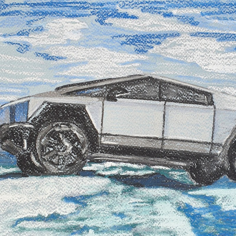 Tesla Cybertruck Painting Tesla Fremont 2023 Auto Original Art Car Cyberbeast