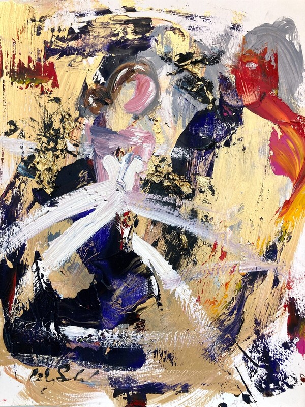 «Alexander McQueen in Paris» AbstractFrench Haute Couture Oil Painting on Paper