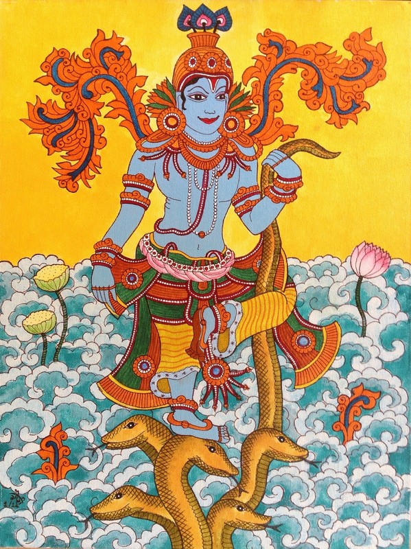 Kerala Mural Kaliya Mardanam Painting Handmade South Indian Hindu Krishna Art