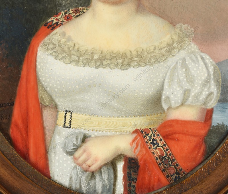 Jean Marie Michel Bouvier (1783-1852) "Lady with red stola", fine miniature gallery