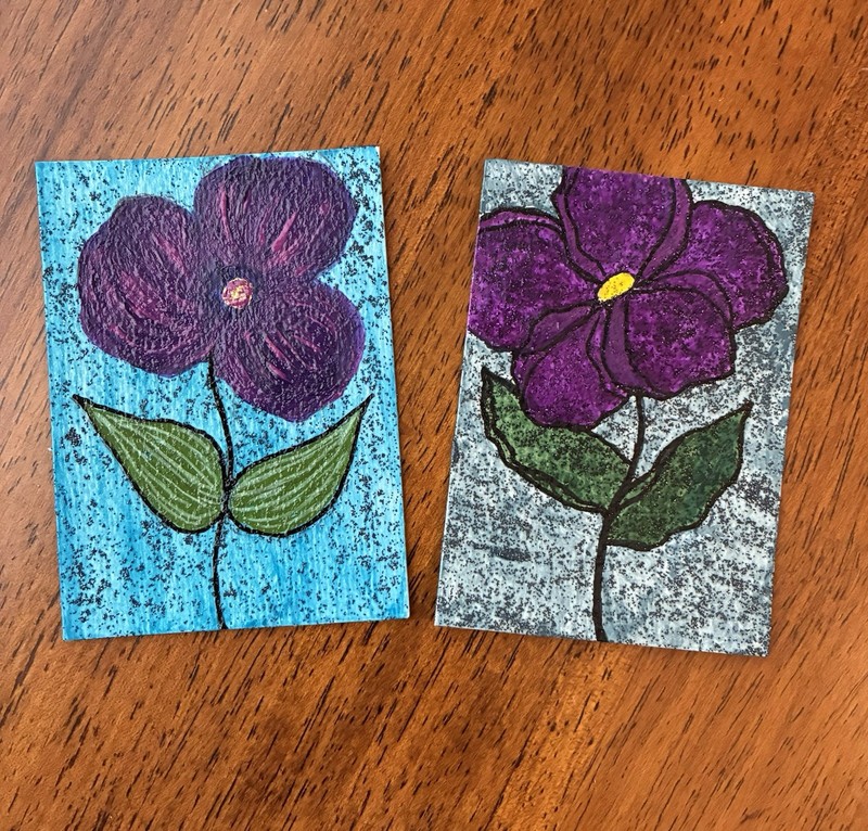 ACEO Original Acrylic Paintings Set Of 2- 2.5 X 3.5in. ~ Purple Petals 1 & 2