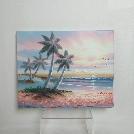 Original Seascape Painting Seaside Sunset 8x10 Palm Trees Coastal Wall Art gallery