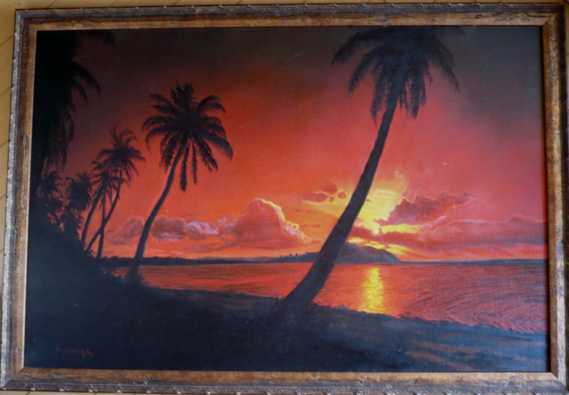 STYLE OF FLORIDA HIGHWAYMEN ART VINTAGE OIL SUNSET LUMINOUS PALM TREES LANDSCAPE