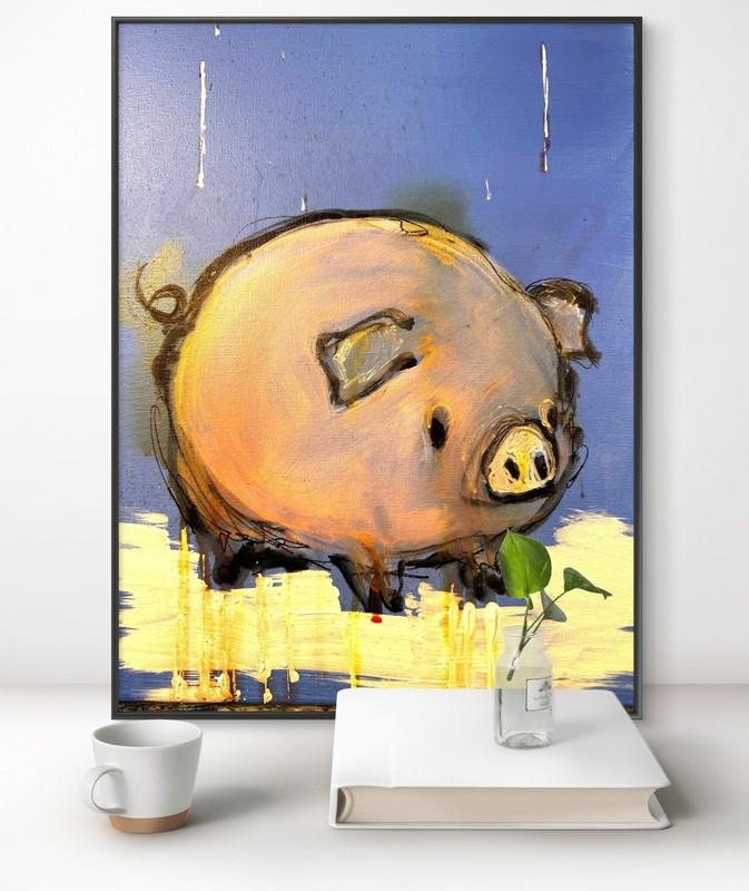 Original Abstract Expressionism 12x16 CutePig Handmade Signed Fine Art Decor 287 gallery