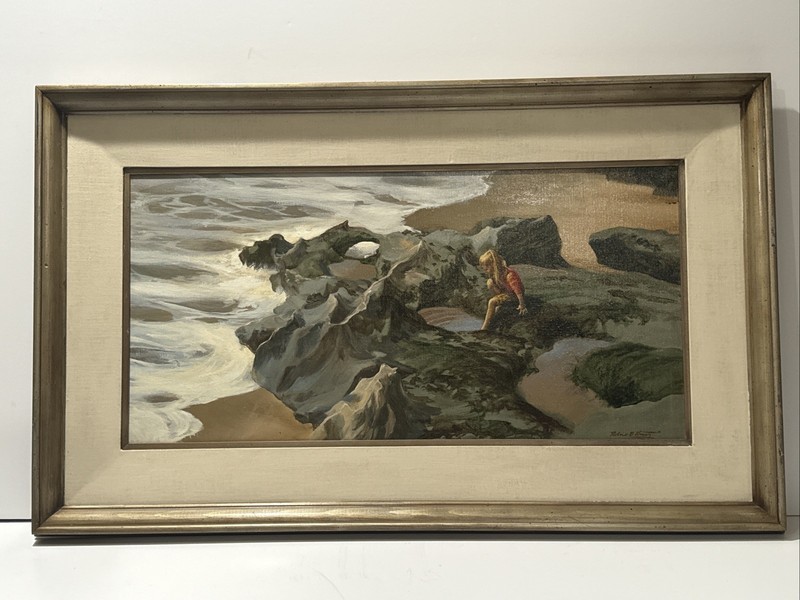 Tide Pools Painting Beach Coastal Coast Robert Krantz Landscape Listed Vintage