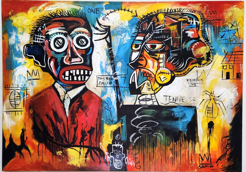 JEAN MICHEL BASQUIAT 28×20 in. Painting on canvas (Untitled) signed & stamped